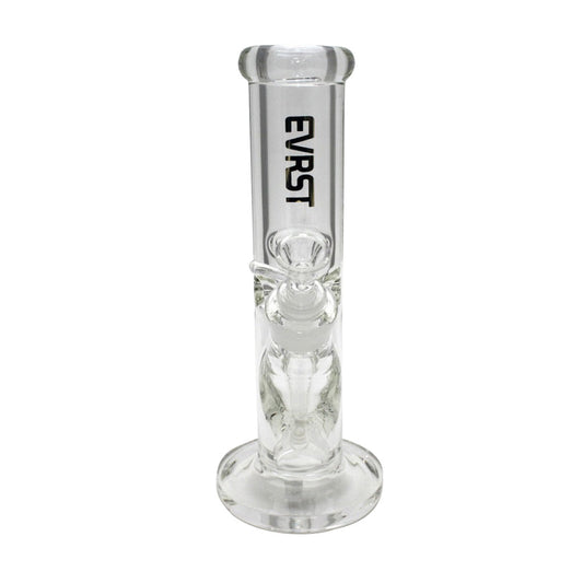 10-inch EVRST 9mm thick flat bottom straight shooter water pipe with downstem and 14mm male glass-on-glass bowl