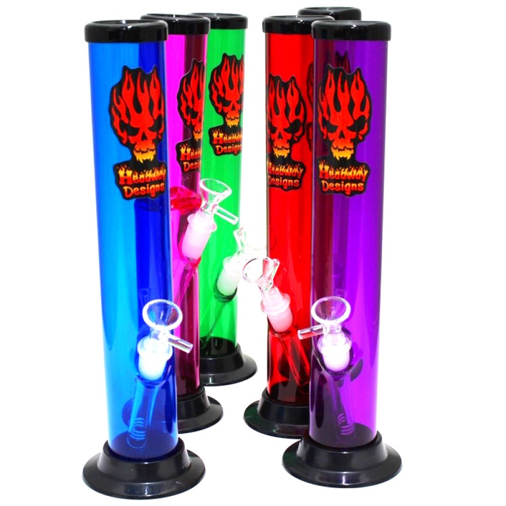 12'' Headway Designs Acrylic Straight Water Pipe With Glass Down Stem & 14 MM Male Bowl Glass ON Glass