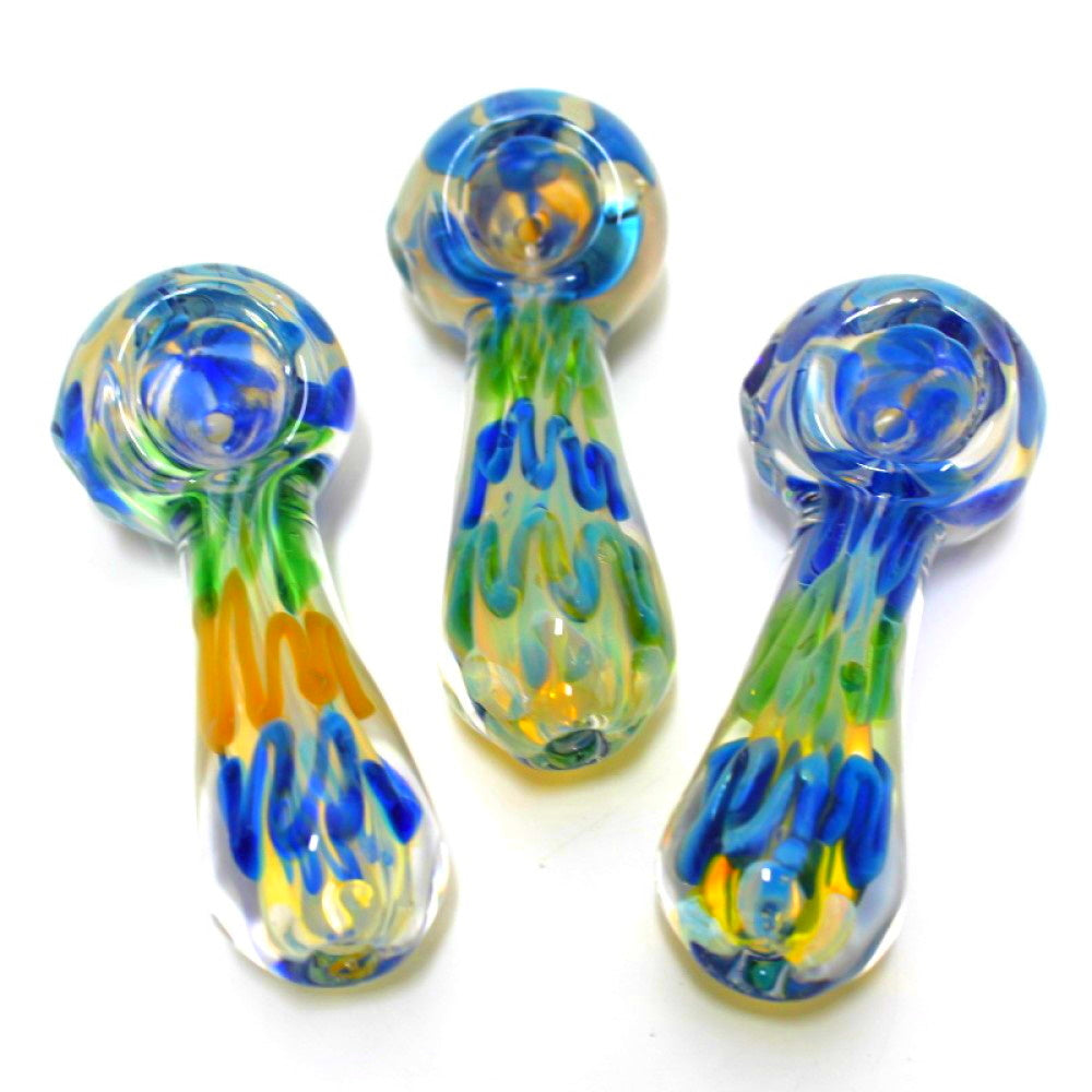 3.5'' Blue Bubble Art Thick Heavy Duty Glass Hand Pipe