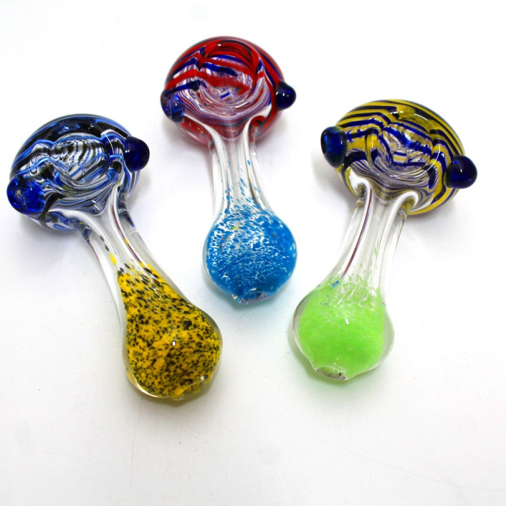 3.5'' Clear With Multi Swirl Color Head Heavy Duty Glass Hand pipe