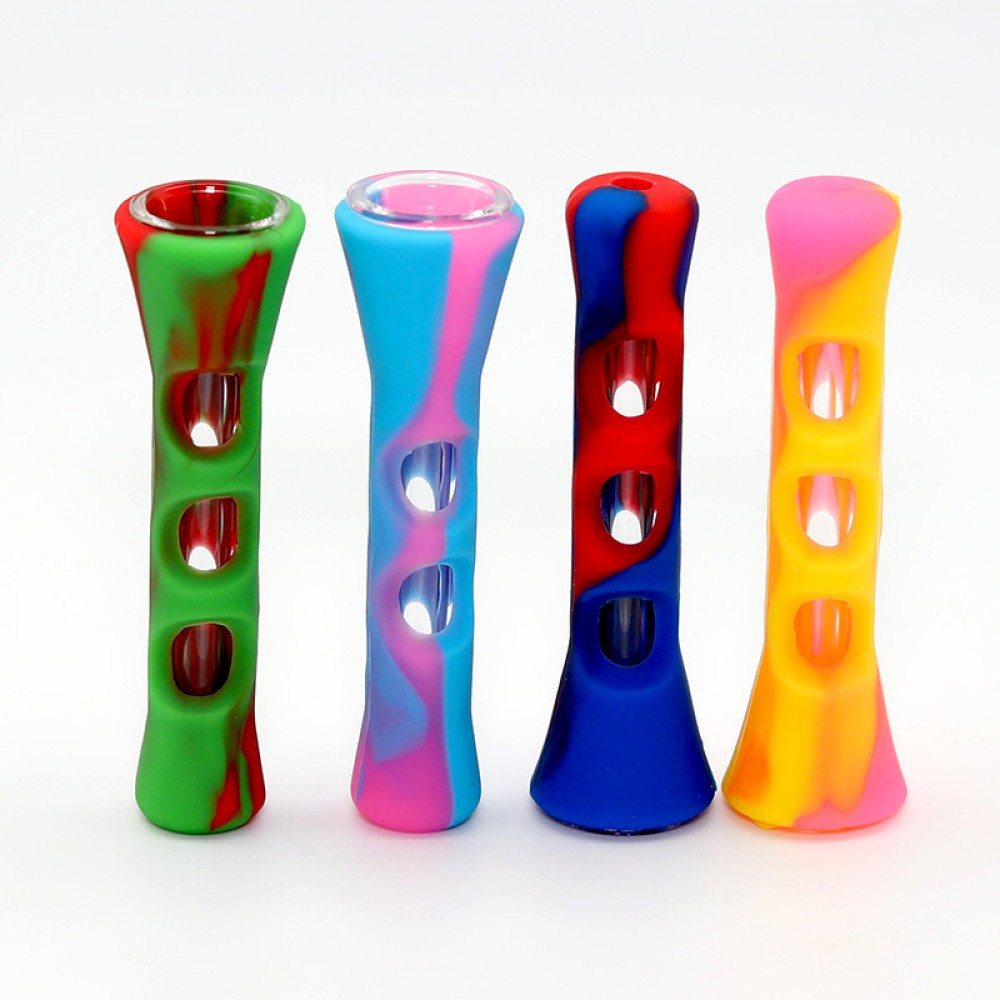 3'' Multi Color Silicone W / Glass Tube Chillium