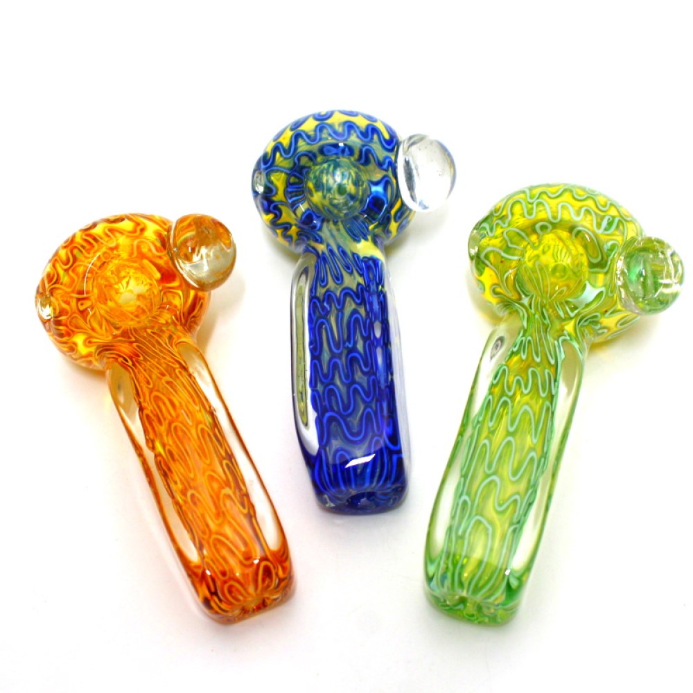 4.5" Flat Big Cube Design Swirl Color Thick Heavy Duty Glass Hand Pipe