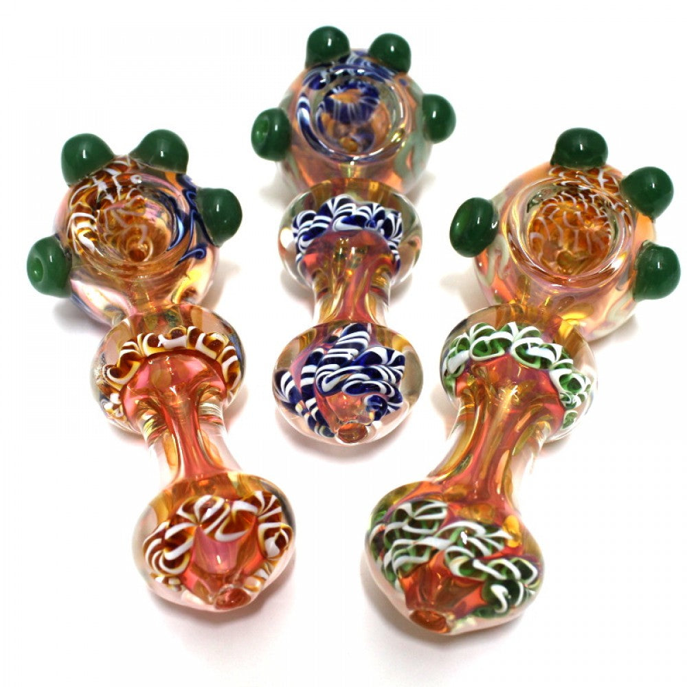 4.5'' Gold Fumed Green Cubed Design Heavy Duty Glass Hand Pipe