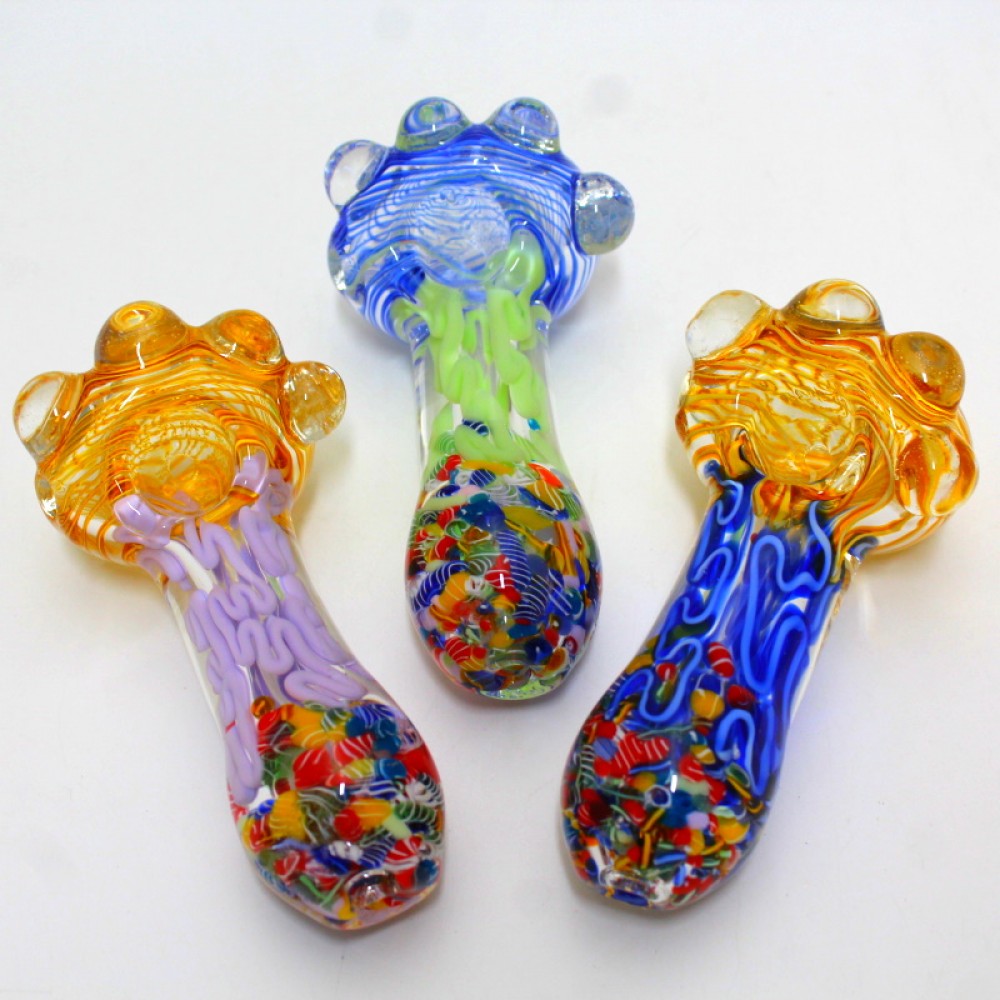 4'' Cubed Design Confetti Color Heavy Duty Glass Hand Pipe