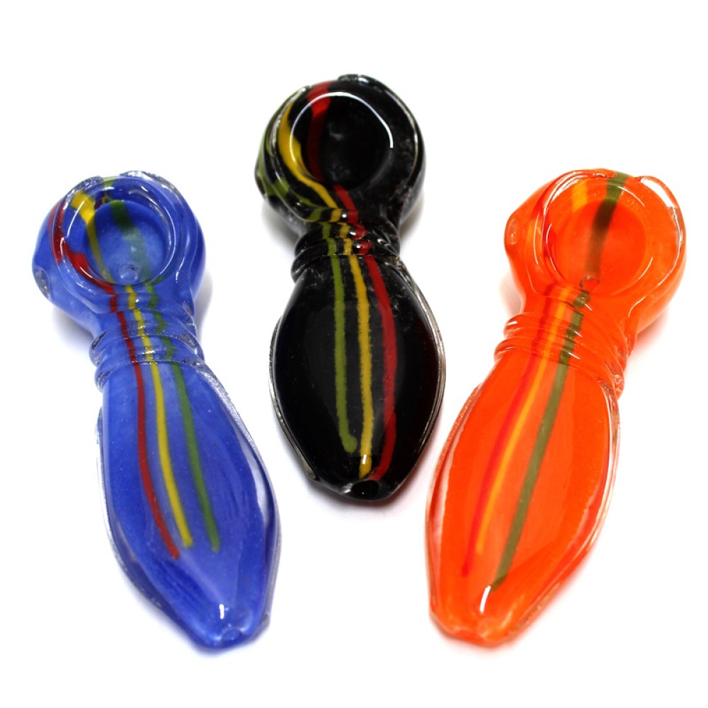 4'' Ribbed Design Multi Color Heavy Duty Glass Hand Pipe