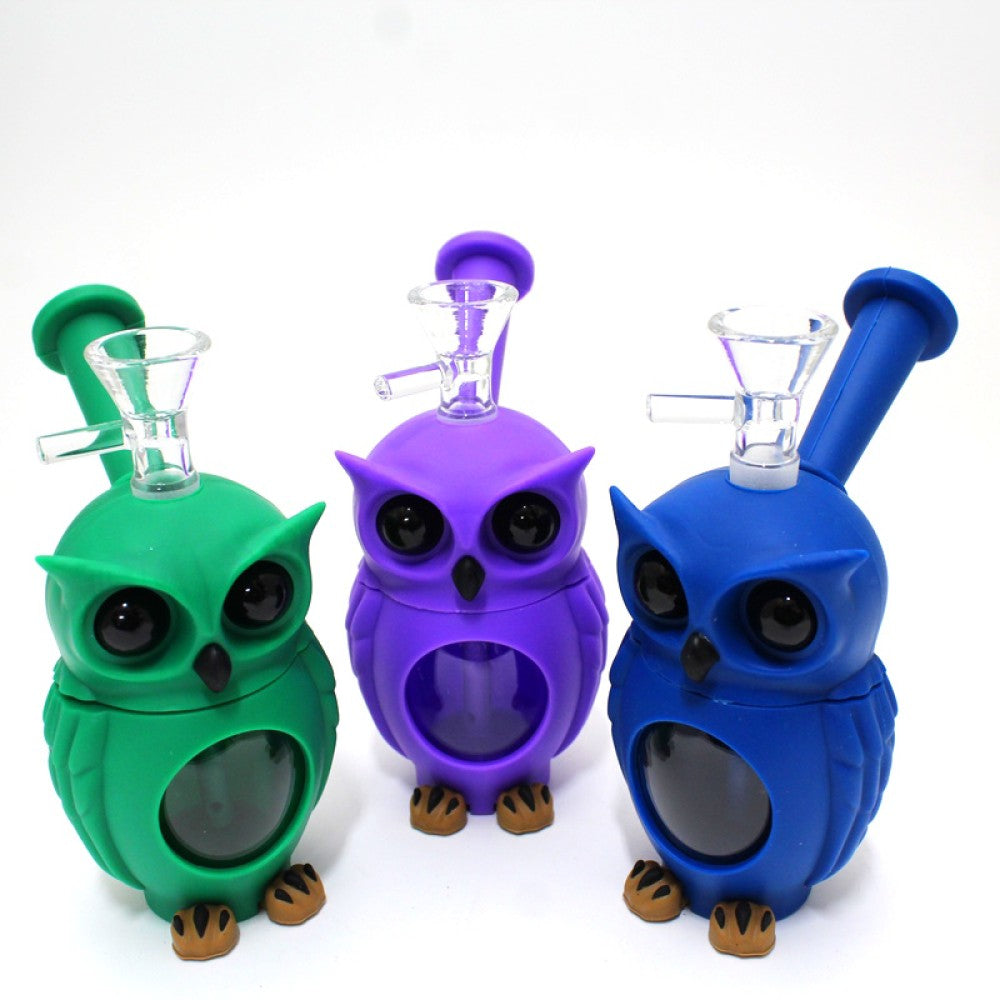 5'' Silicone And Glass Owl Water Pipe