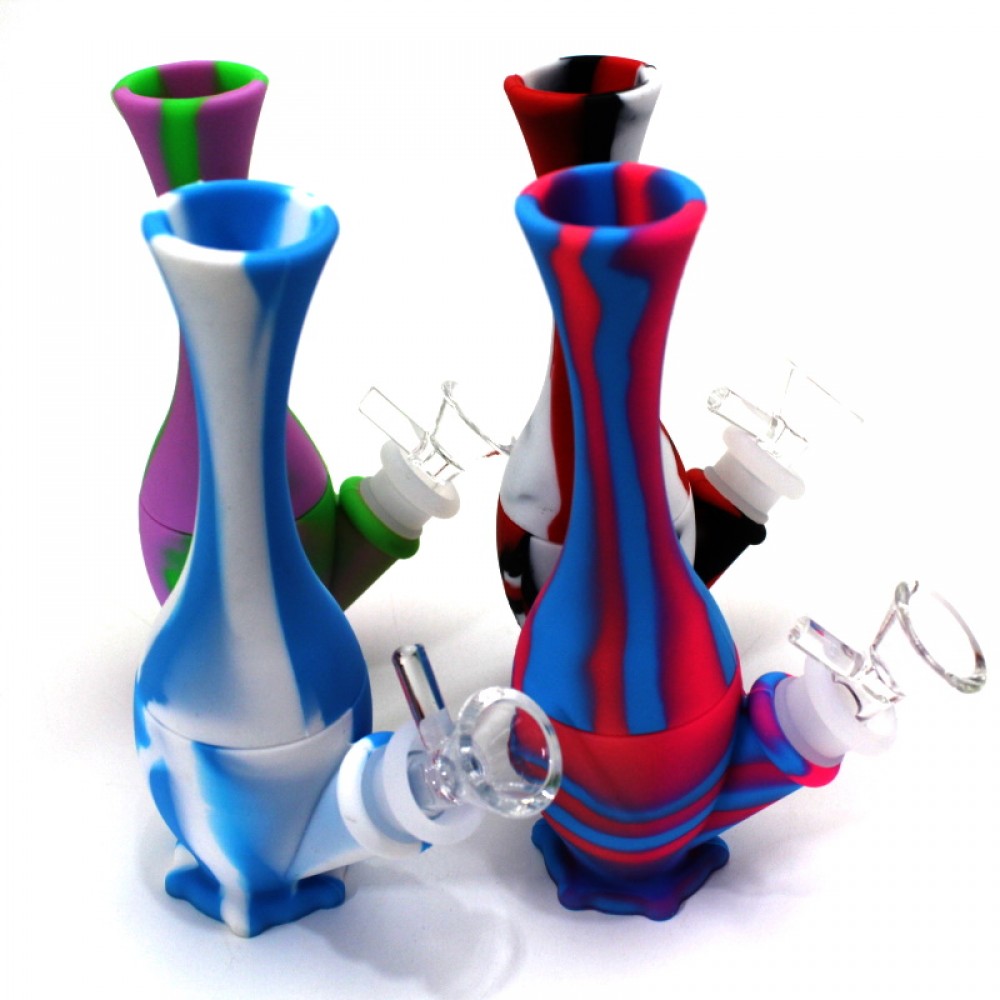 6'' Silicone Multi Color 2 Part Water Pipe With 14 MM Male Bowl