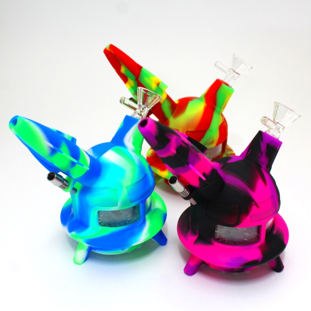 6'' Silicone Led Rocket Design Dab Rig Water Pipe With 14 MM Male Glass Bowl