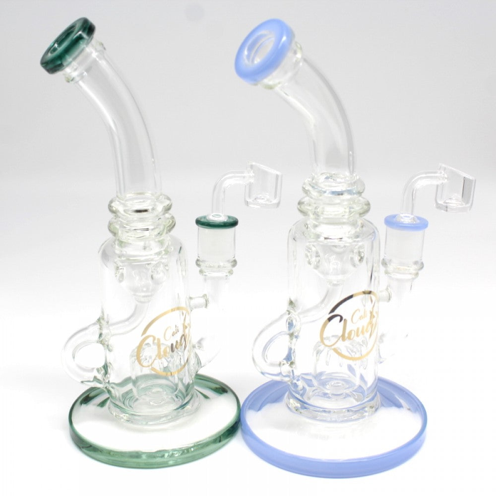 10'' Flat Bottom Handled Design Water Pipe With 14 MM Male Banger BY Cali Cloudx