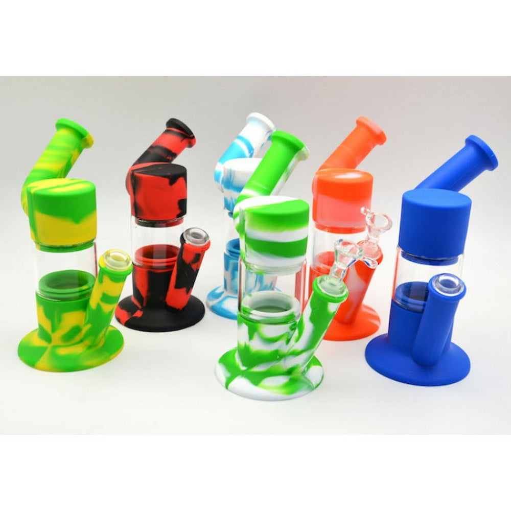 9'' Silicone And Glass Side Arm Water Pipe With Glass Bowl