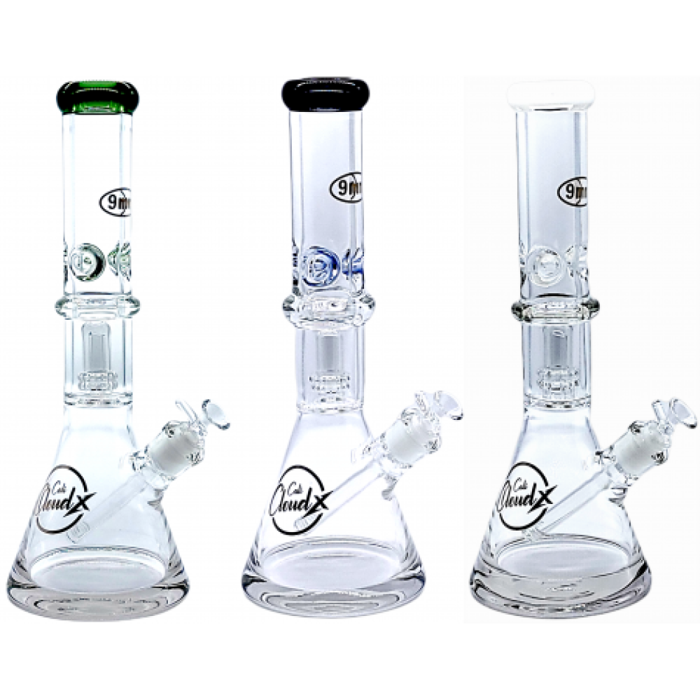 15"9MM WATER PIPE WITH DOUBLE RING PERCOLATOR BY CALI CLOUDX