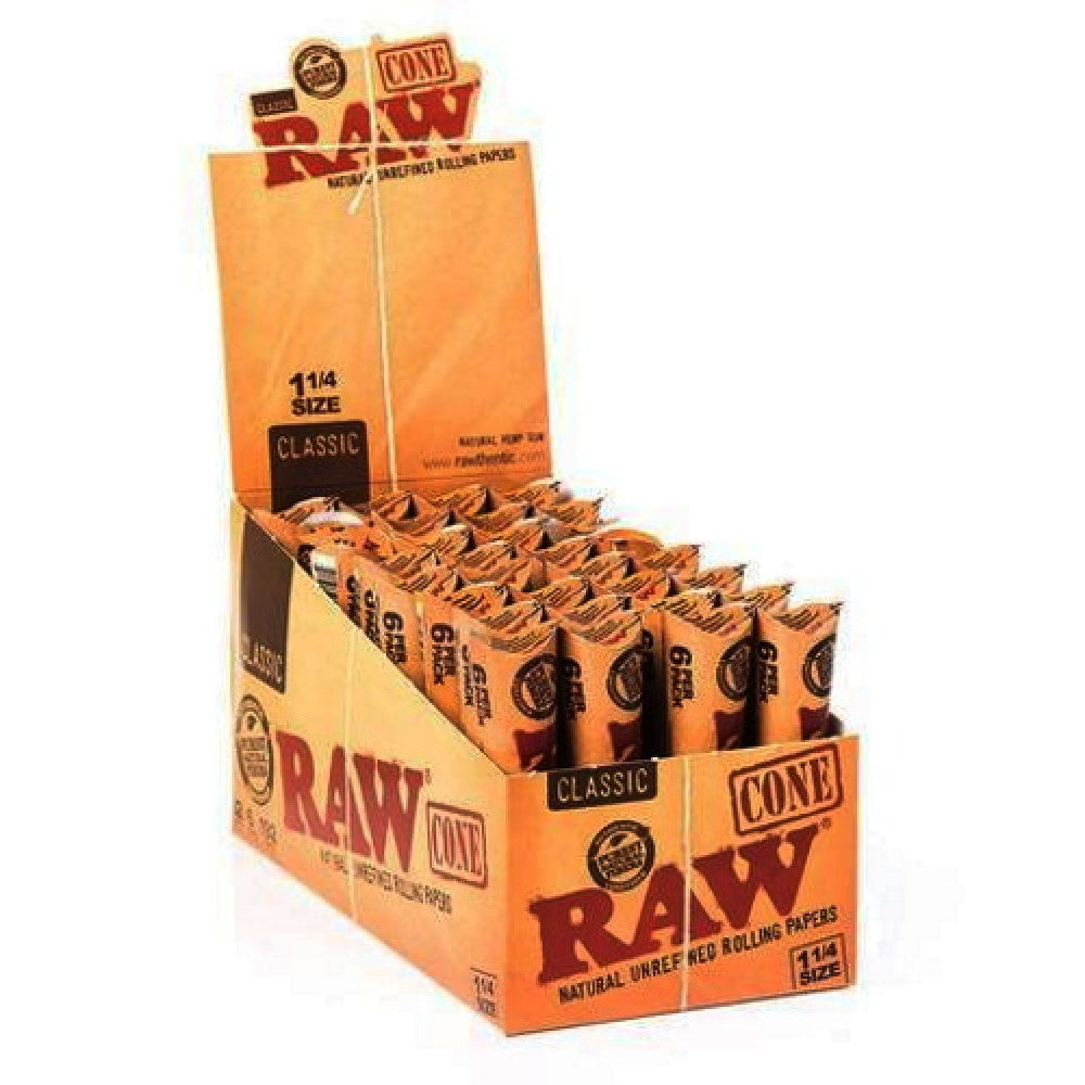 Raw Classic 1 1/4 size 32 Packs Per Box /6 Cones Per Pack 192 Cones Per Box