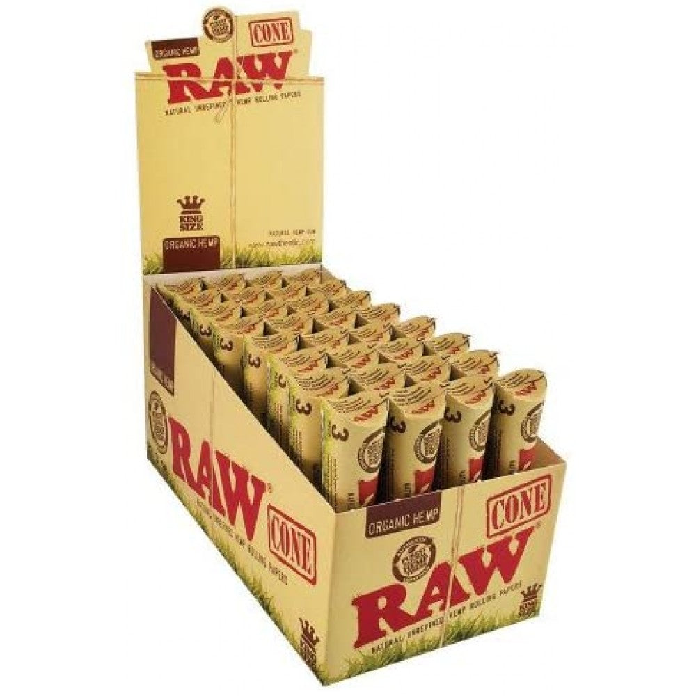 Raw Organic- King Size 32 Packs/ 3 Cones Per Pack / 96 Cone Per Box