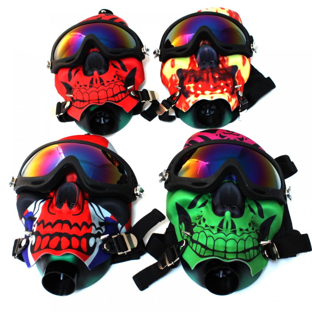 Skull Design Multi Color Gas Mask With Acrylic Water Pipe Set