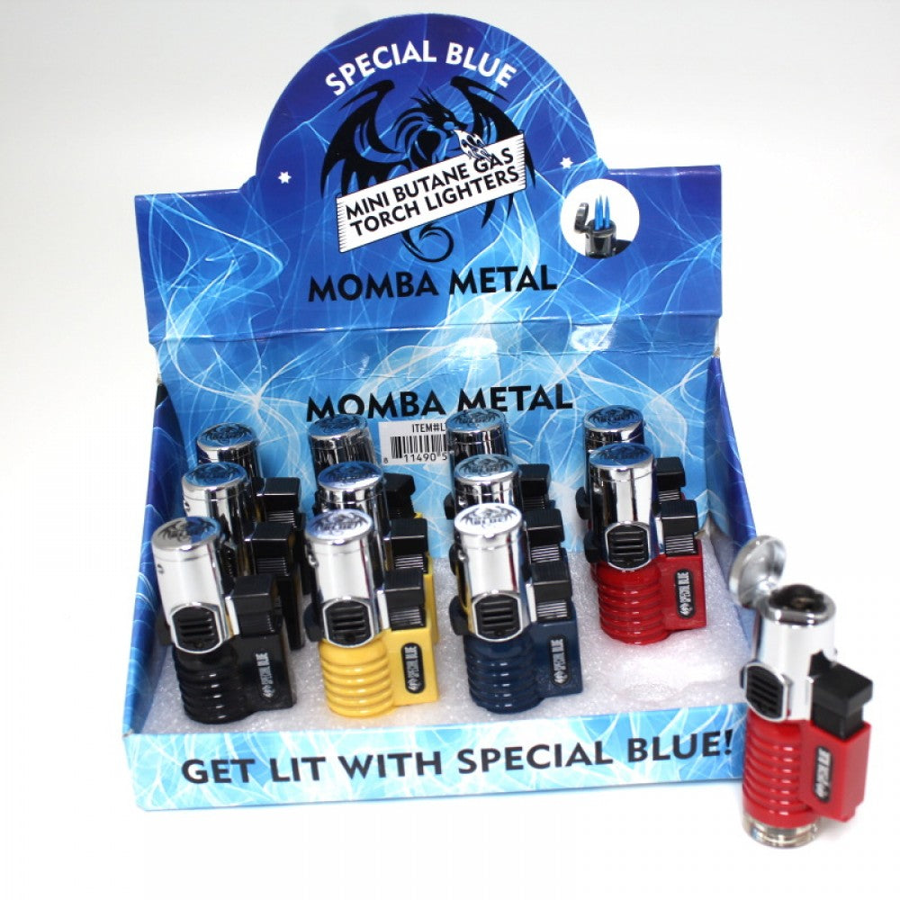 Special Blue Momba Metal Lighter 3 Flame 12 Per Display