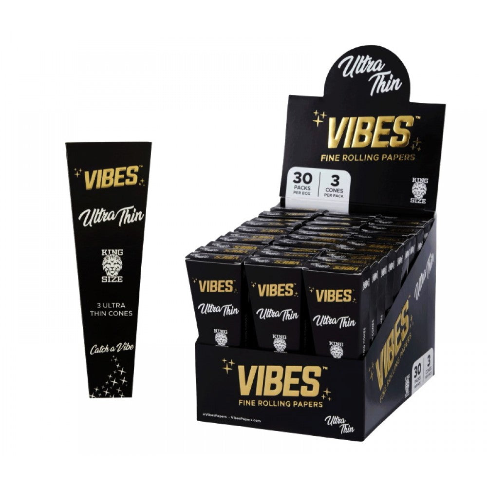 Vibes Ultra Thin Cones King Size 30 Pack Per Box / 3 Cones Per Pack