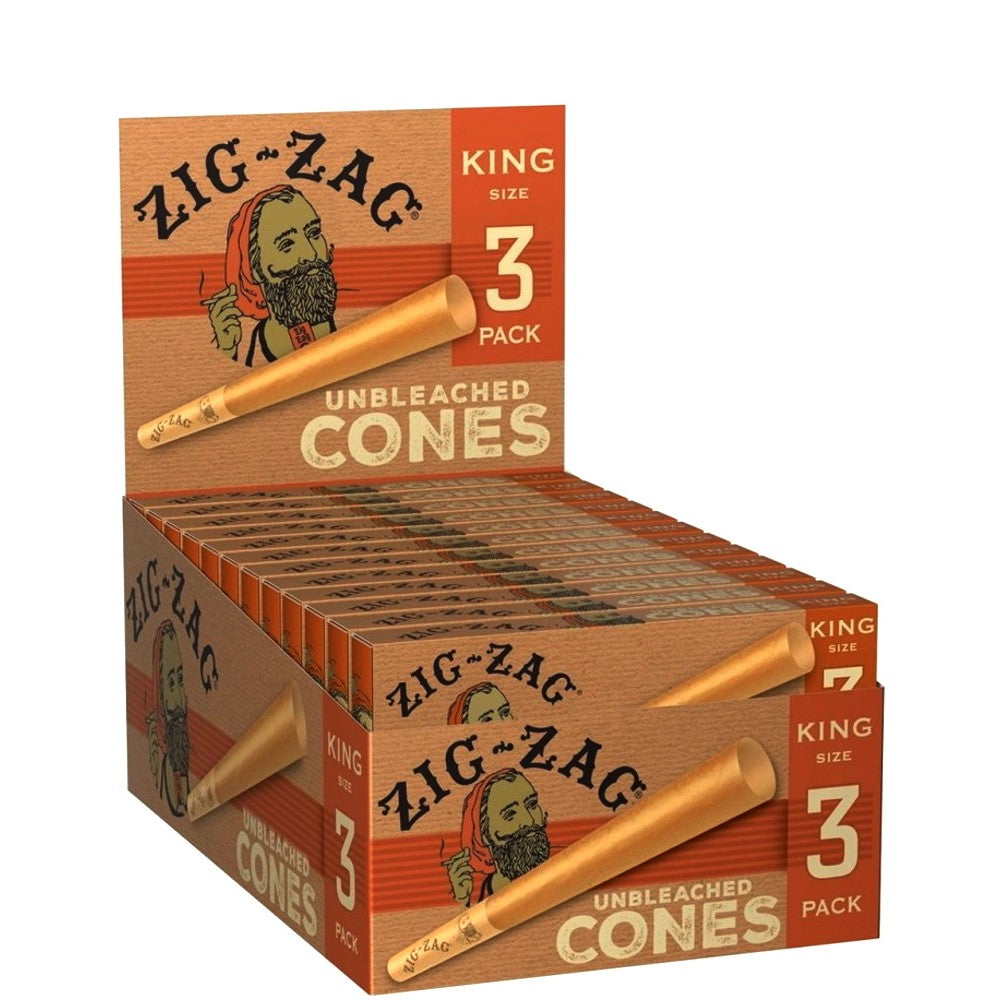 Zig Zag Unbleached Cones King Size 3 Pack / 24 Ct Box