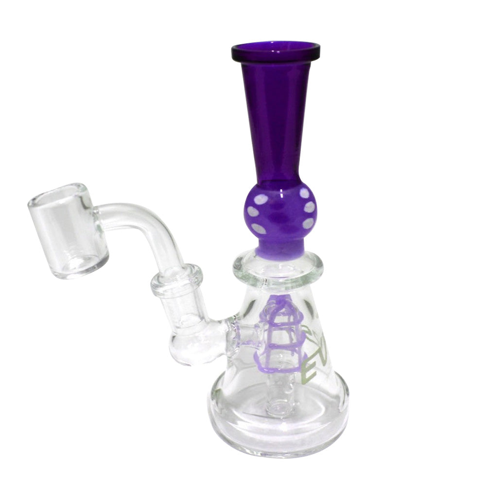 EVRST glass dab rig with dotted color design and 14mm male banger